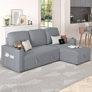 Homfa 81.9’’ Convertible Sectional Sofa Couch, Modern Velvet Fabric L-Shaped, 3-Seat Sofa with Reversible Storage Chaise w/Side Pocket \u0026 Charging Ports, Gray